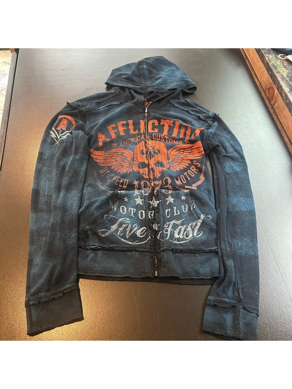 Vintage made in usa Affliction Live Fast Motor Club Zip-Up Hoodie Size Small